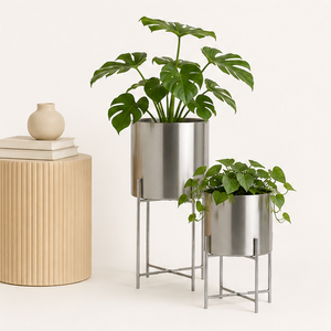 Modern Stainless Steel Indoor Plant Stand Set of 2 Luxury Minimalist Metal Flower <b>Pot</b> <b>Holder</b> for Living Room Home Decor - Product Image 6