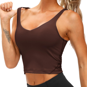 Camiseta sin mangas con cuello en V para mujer, color marrón, estilo crop, sexy, ajustada - Product Image 4