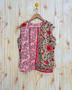 Chaleco de Algodón con Bordado Phulkari, Chaqueta Acolchada Larga y Transpirable con Estampado Floral para Otoño e Invierno, Abrigo para Mujer - Product Image 1