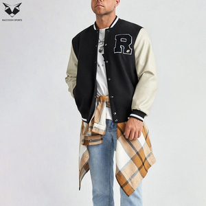 Chaqueta Letterman Personalizable de Invierno Unisex con Cuello Alto, Cierre de un Botón, en Color Negro y Blanco, de Lana y Cuero PU, de un Buen Proveedor - Product Image 6