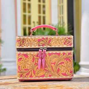 2026 Latest Fashion Designer Handmade Genuine Leather Zipper Closure Big Size Jewelry & Makeup Storage Organizer <b>Box</b> - Product Image 1