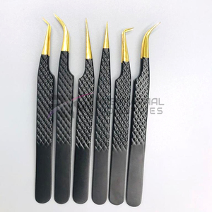 Pince à épiler pour cils RMI à 6 pointes différentes en or plasma, avec poignée diamant, meilleure qualité, en acier inoxydable noir thermolaqué - Product Image 6