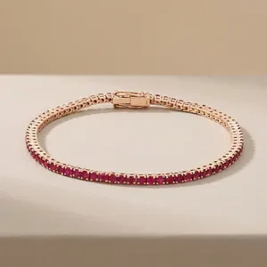 Natural <b>Ruby</b> 14K Solid Rose Gold Round Cut Gemstone Tennis <b>Bracelet</b> 2mm Stone Size Trendy Wedding Gift - Product Image 2