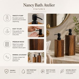 Distributeur de savon rectangulaire en bois, accessoire minimaliste pour comptoir de salle de bain, facile à nettoyer, par Curio Craft - Product Image 5