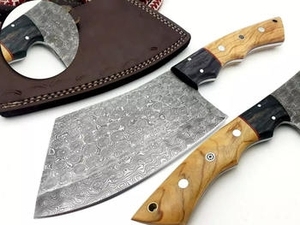 Couteau de boucher/chef en acier Damas écologique personnalisé de 7 pouces à haute teneur en carbone, manche en bois de rose, prix d'usine, pour camping et chasse - Product Image 2