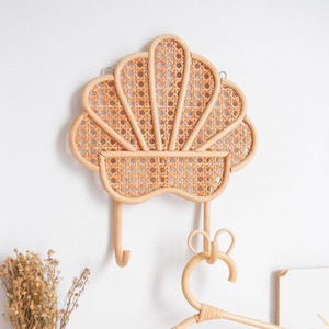 Crochets muraux en rotin et coquillages, best-seller, crochets en cannage naturel pour suspendre accessoires et vêtements - Product Image 2