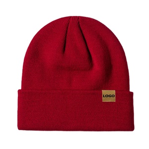 Beanies With Leather Patch Men Women Soft <b>Warm</b> Winter <b>Hats</b> Custom Beanie <b>Hats</b> Custom Logo 2026 - Product Image 2