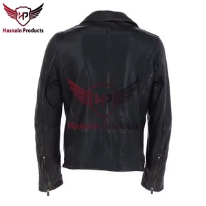 Chaqueta de cuero genuino negra para hombre, estilo motero asimétrico, de piel de vaca, con solapa, efecto desgastado, estilo Cafe Racer, personalizada, cálida para invierno - Product Image 4