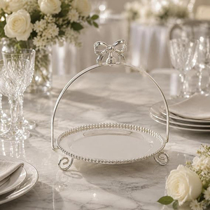 Bow Design Dessert <b>Stand</b> Silver Toned Arched Dessert <b>Stand</b> Curled Three Layers Silver Plated <b>3</b> <b>Tier</b> <b>Cake</b> <b>Stand</b> - Product Image 5