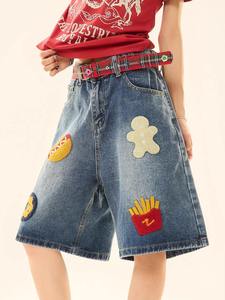 Shorts de Mezclilla de Cintura Media con Bolsillos, Lavado Claro, Estilo Casual, para Invierno y Verano, Pierna Recta, Tejido de Algodón - Product Image 3