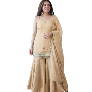 New DesignerWedding Wear Fendy Silk With Sequence Work Sharara Suit Women's - Product Image 1