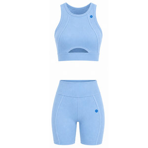 Modern <b>Seamless</b> Ribbed <b>Gym</b> Set Women Fitted Bra <b>Shorts</b> Elastic Stretch Material Smooth Stylish Two Piece Activewear - Product Image 4