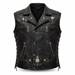 Chaleco de Cuero Genuino Estilo Biker con Tachuelas para Hombre, Invierno, Pedido al por Mayor - Calidad Premium, Fabricante Directo de Chalecos Personalizados OEM - Product Image 1
