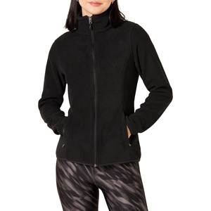 <b>Women's</b> <b>Black</b> Full-Zip Waterproof <b>Fleece</b> Jacket Stand Collar Windproof Lightweight Winter Wear Regular Fit Solid Color 100% - Product Image 1
