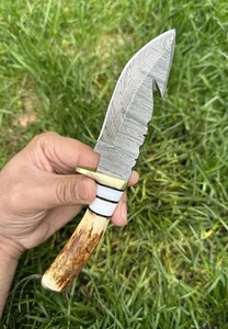 Handmade Hunting Skinner Knife Damascus Steel Horn Handle with <b>Leather</b> Sheath Industrial Grade ODM OEM - Product Image 5
