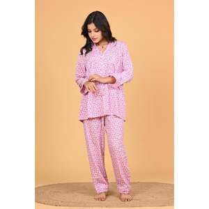 Ensemble de pyjama pour femmes en crêpe de polyester imprimé floral bohème, vêtements de détente décontractés d'été, doux, respirants, confortables, manches longues - Product Image 3