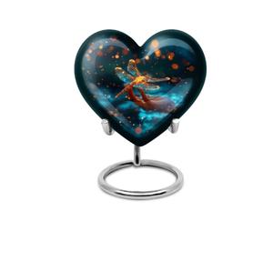 Urna Funeraria Decorativa en Forma de Corazón con Alas de Metal Negro para Cenizas Humanas, con Base, en Oferta - Product Image 2