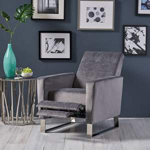 Contemporary Velvet Recliner Chair With Metal Legs Manual Reclining Mechanism For Living Room Furniture - Product Image 3