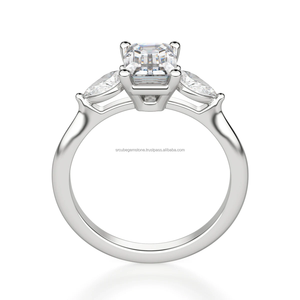 Luxe 925 argent Sterling plaqué or émeraude poire coupe trois pierres diamant bague de fiançailles CVD laboratoire cultivé cadeau de mariage - Product Image 3