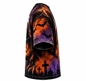 INDEX Men's Halloween Pumpkin <b>Witch</b> Printed <b>T</b>-<b>Shirt</b> Short Sleeve O-Neck Casual Wear With Bats And Moon Design - Product Image 4