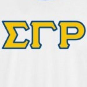 เสื้อยืดคอกลมแขนสั้นสีขาวขอบสีน้ำเงิน ลายตัวอักษร Sigma Gamma Rho สำหรับสตรี  ชุดนักศึกษาหญิงกรีก - Product Image 5