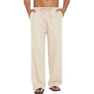 <b>Men's</b> Lightweight <b>Linen</b> Blend Trousers Loose Fit Baggy Beach <b>Pants</b> with Elastic Drawstring Waist - Product Image 4