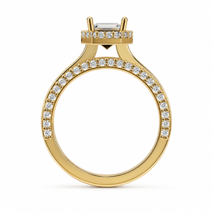 Anillo de Oro Amarillo de 14K con Corte Esmeralda, Halo de Diamantes Blancos, Engaste Pavé con Piedras Laterales, Certificado IGI, Joyería Fina de Lujo para Boda - Product Image 2