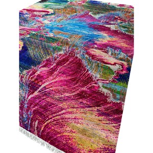 Tapis moderne abstrait noué à la main - Tapis de sol coloré à poils ras en mélange de soie et de laine haute densité pour salon - Product Image 4