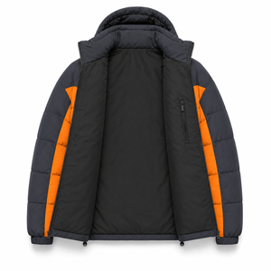 High Quality Winter Puffer <b>Jacket</b> Contemporary Color Blocking Heavy Insulation Custom PVC Patch Zippered Hand Pockets Outerwear - Product Image 5