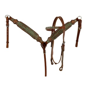 Handmade100 % cuero genuino occidental Headstall & Breast Collar Set con cobre Stud Work fabricante al por mayor proveedor - Product Image 4
