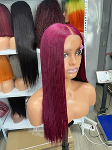 Precio al por Mayor, Cabello Humano Vietnamita 100% Virgen, Peluca de Encaje, Liso, Color Magenta, Extensiones de Cabello Super Double Drawn - Product Image 3