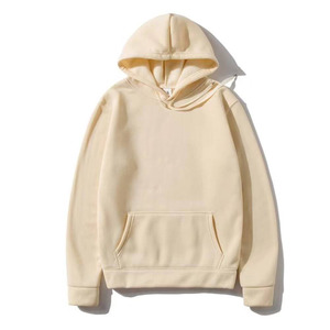 Sweat-shirt à capuche zippé beige uni pour homme, décontracté, à manches longues, avec poche kangourou, 100% coton, streetwear - Product Image 1