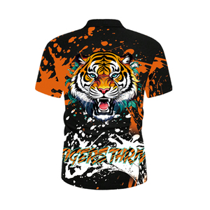 เสื้อโปโลชายพิมพ์ลายเสือสีส้ม 3 มิติ แบบซับลิเมชั่น คอซิป แขนสั้น ลายกราฟิกด้านหน้าและด้านหลัง สไตล์ลำลอง เสื้อกีฬาฤดูร้อน - Product Image 3