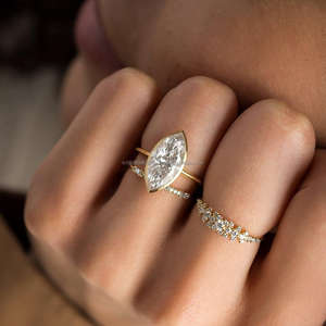 Anillo de compromiso moderno con diamante de laboratorio talla marquesa de lujo en oro amarillo de 10K/14K/18K, joyería para mujer - Product Image 2