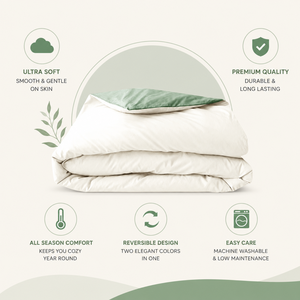 250 GSM Moss Off White Reversible Dual Tone Microfiber Comforter | Lightweight All Season <b>Bedding</b> <b>Quilt</b> for Home Guest Bedrooms - Product Image 5