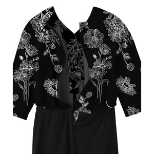 Women Black Floral Print Jumpsuit With Three Quarter Sleeves And Drawstring Waist Hospital <b>Uniform</b> <b>Scrub</b> Top With Full Back Zip - Product Image 6