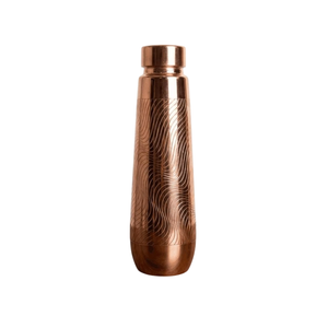 Bouteille d'eau en cuivre pur avec 2 gobelets, ensemble de 1000 ml, jaune soie, design demi-martelé, pureté 99 %, vaisselle ayurvédique pour la santé - Product Image 2