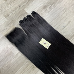 100% cheveux humains jet noir os droit HD dentelle faisceaux suisse HD fermeture cheveux humains de l'usine - Product Image 3