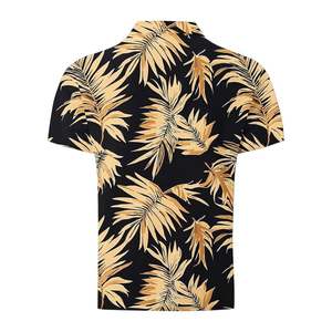 เสื้อเชิ้ตแขนสั้นลายใบปาล์มสีดำทองสำหรับผู้ชาย ผ้าถักเนื้อนุ่ม ระบายอากาศได้ดี ผลิตจากโพลีเอสเตอร์/คอตตอน 180 กรัม ดีไซน์ทันสมัย - Product Image 2