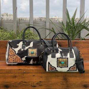 กระเป๋าทรงดัฟเฟิลสำหรับผู้หญิงหนังวัว2ชิ้น, กระเป๋าทรงดัฟเฟิลใบใหญ่และเล็กหนังแท้กระเป๋าเดินทางความจุขนาดใหญ่สไตล์ใหม่ - Product Image 4