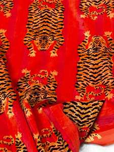 Coral Orange Tiger <b>Print</b> Velvet Drapes - Custom Size Boho Curtains 100% Cotton Velvet High quality cotton velvet - Product Image 2