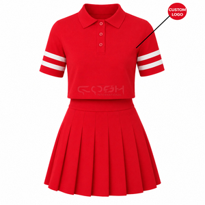 Ensemble de vêtements de sport élégants Cosh International Sisterhood Sorority, haut polo court rouge avec rayures blanches et jupe plissée - Product Image 4