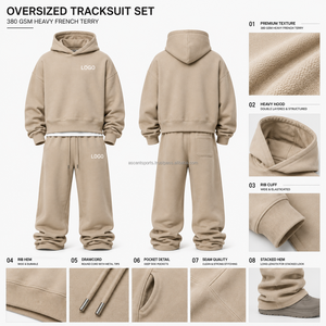 Ensemble de survêtement personnalisé avec logo imprimé en relief, coupe ample, en molleton épais, avec taille élastique et cordon de serrage, vêtements de sport - Product Image 6