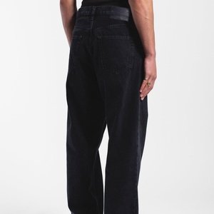 Jean en denim pour homme, taille haute, coupe droite ample, couleur unie, style vintage, hip-hop, streetwear décontracté, tissu en coton mi-lourd - Product Image 4
