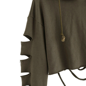 Sudadera con capucha para mujer, 100% algodón, de alta calidad, estilo desgastado, con cierre de cremallera, estilo urbano, con pedrería, corte holgado. - Product Image 5