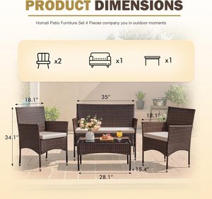 Ensemble de canapés d'extérieur en rotin Homall, 4 pièces, mobilier de conversation en osier avec coussins pour jardin, cour et balcon - Product Image 2
