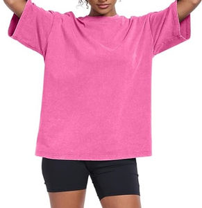 Camiseta de Verano para Mujer, Estilo Retro, 100% Algodón, Ligera, Oversize, Lavado Ácido, con Estampado por Transferencia Térmica, Lavado a la Piedra, MOQ Bajo, OEM Personalizado - Product Image 2