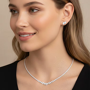 Collier tennis personnalisé en platine avec diamants de laboratoire et boucles d'oreilles assorties - Product Image 1