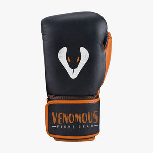 Venomous Leather Boxing Gloves Black Orange <b>Velcro</b> Closure Adjustable Wrist <b>Strap</b> Adult Fight Gear - Product Image 2