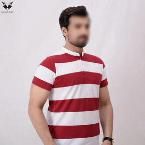 Polo de Punto de Manga Corta a Rayas Rojas y Blancas para Hombre, Tejido Suave de la Más Alta Calidad, Camiseta Informal Transpirable de Algodón - Product Image 3